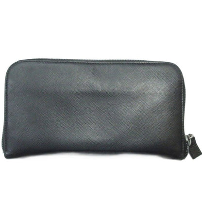 PRADA Triangle Logo Round Zipper Long Wallet Saffiano Black