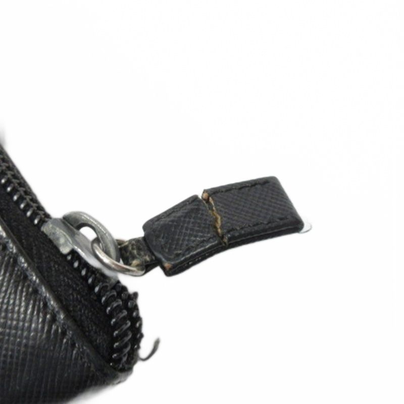 PRADA Triangle Logo Round Zipper Long Wallet Saffiano Black