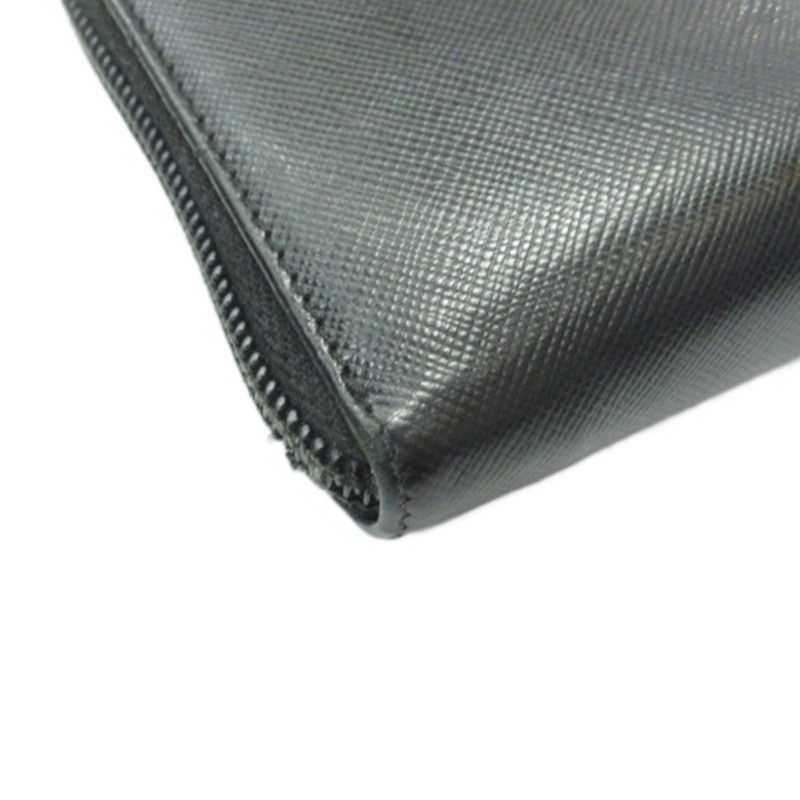 PRADA Triangle Logo Round Zipper Long Wallet Saffiano Black
