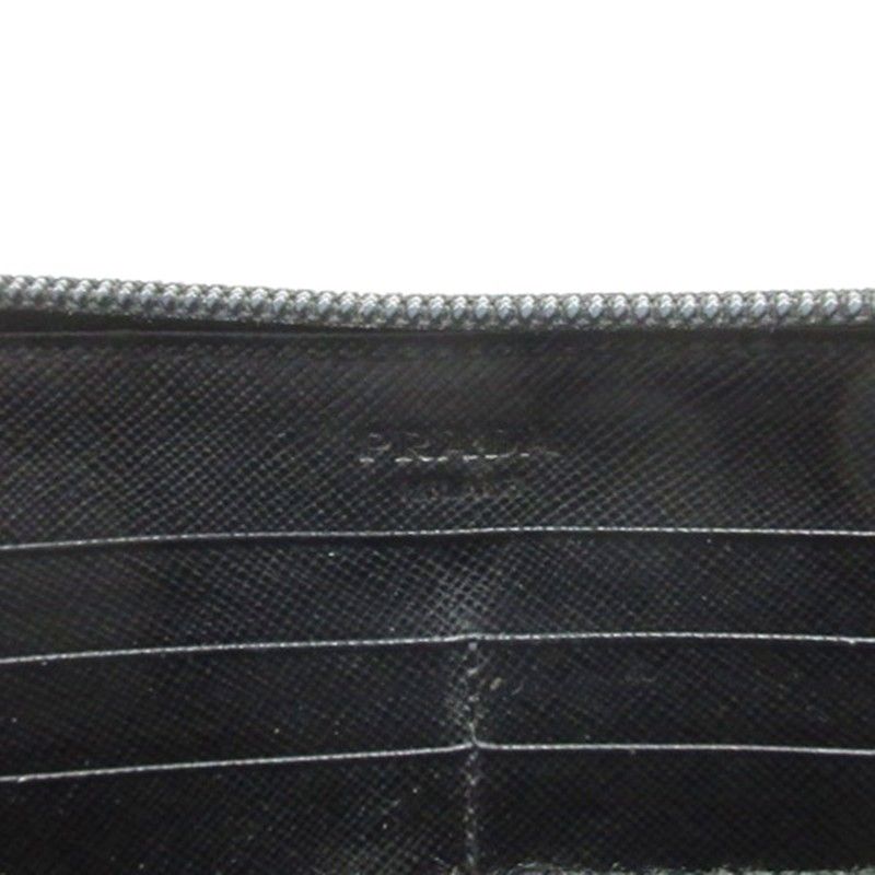 PRADA Triangle Logo Round Zipper Long Wallet Saffiano Black