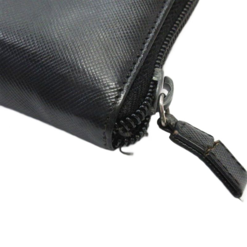 PRADA Triangle Logo Round Zipper Long Wallet Saffiano Black