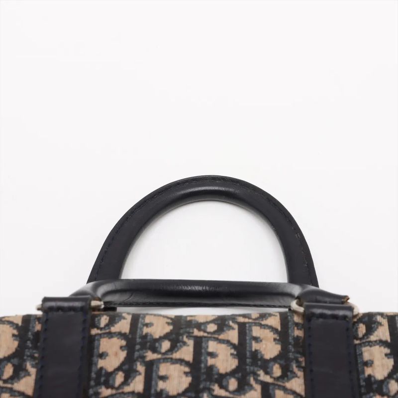 Christian Dior Trotter Mini Boston Leather Canvas Handbag Tote Genuine Leather