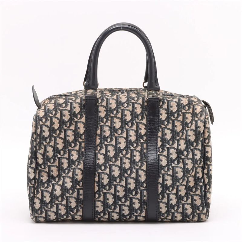 Christian Dior Trotter Mini Boston Leather Canvas Handbag Tote Genuine Leather