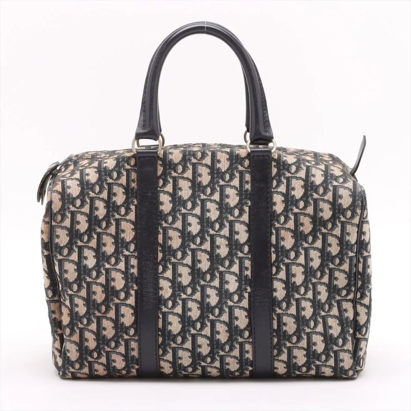 Christian Dior Trotter Mini Boston Leather Canvas Handbag Tote Genuine Leather
