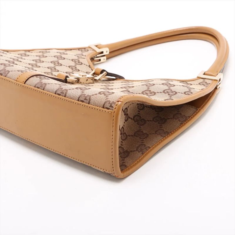 Gucci GG Canvas Jackie 002 1068 Leather Handbag Tote Beige Ladies Mmm De54-8