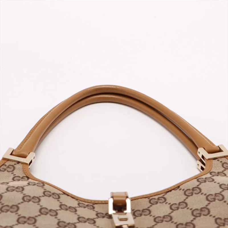 Gucci GG Canvas Jackie 002 1068 Leather Handbag Tote Beige Ladies Mmm De54-8