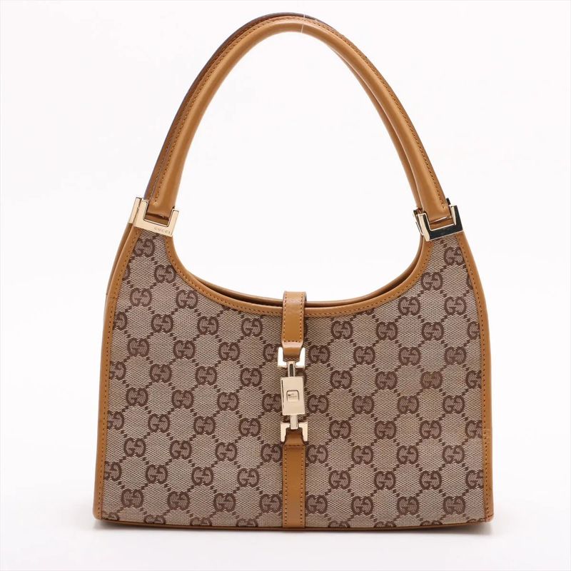 Gucci GG Canvas Jackie 002 1068 Leather Handbag Tote Beige Ladies Mmm De54-8