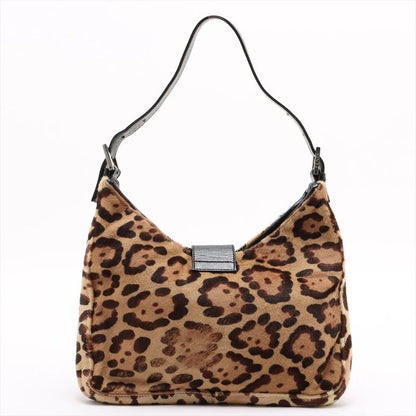 Fendi Harako Leather Leopard Pattern Mamma Bucket One Shoulder Bag Shoulder