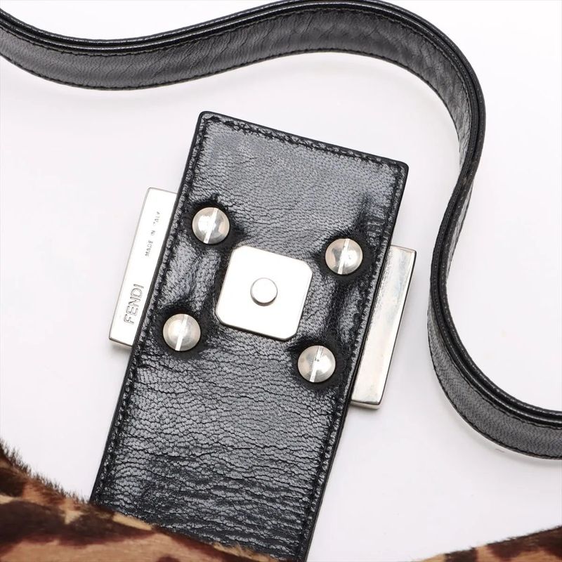 Fendi Harako Leather Leopard Pattern Mamma Bucket One Shoulder Bag Shoulder