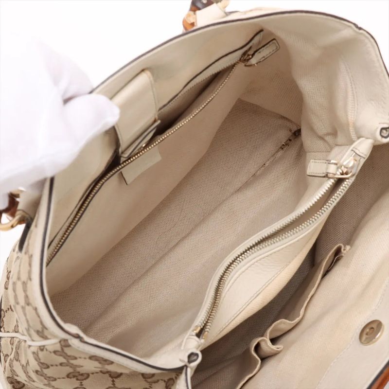 Gucci Bamboo GG Canvas 282317 Leather Handbag Tote Genuine Leather Beige Ladies