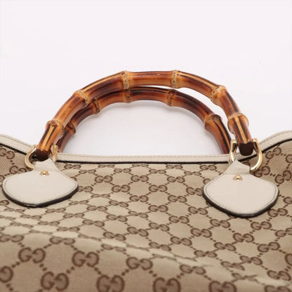 Gucci Bamboo GG Canvas 282317 Leather Handbag Tote Genuine Leather Beige Ladies