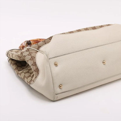 Gucci Bamboo GG Canvas 282317 Leather Handbag Tote Genuine Leather Beige Ladies
