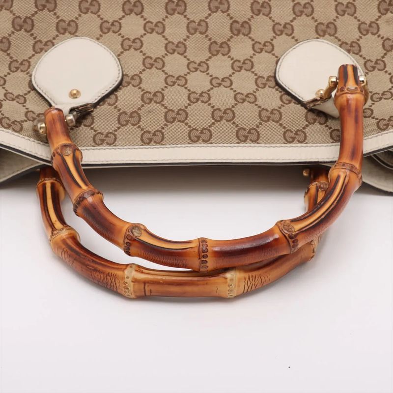 Gucci Bamboo GG Canvas 282317 Leather Handbag Tote Genuine Leather Beige Ladies