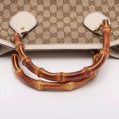 Gucci Bamboo GG Canvas 282317 Leather Handbag Tote Genuine Leather Beige Ladies