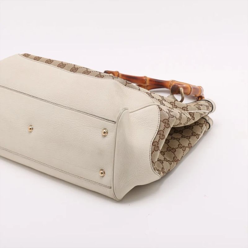 Gucci Bamboo GG Canvas 282317 Leather Handbag Tote Genuine Leather Beige Ladies