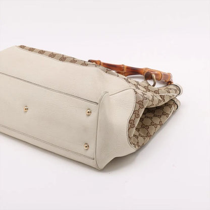 Gucci Bamboo GG Canvas 282317 Leather Handbag Tote Genuine Leather Beige Ladies