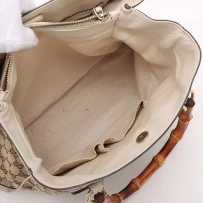 Gucci Bamboo GG Canvas 282317 Leather Handbag Tote Genuine Leather Beige Ladies