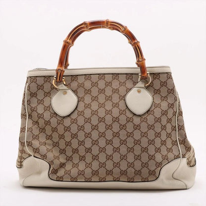 Gucci Bamboo GG Canvas 282317 Leather Handbag Tote Genuine Leather Beige Ladies