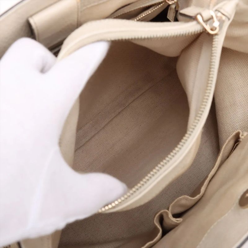 Gucci Bamboo GG Canvas 282317 Leather Handbag Tote Genuine Leather Beige Ladies