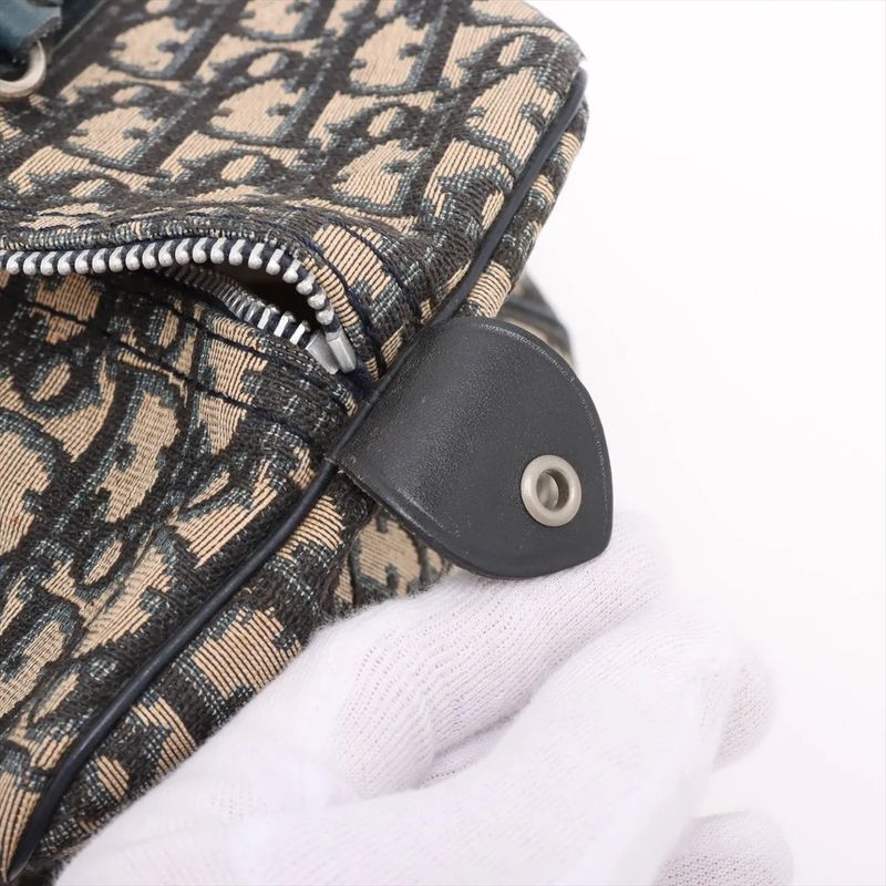 Christian Dior Trotter Mini Boston Leather Canvas Handbag Tote Genuine Leather