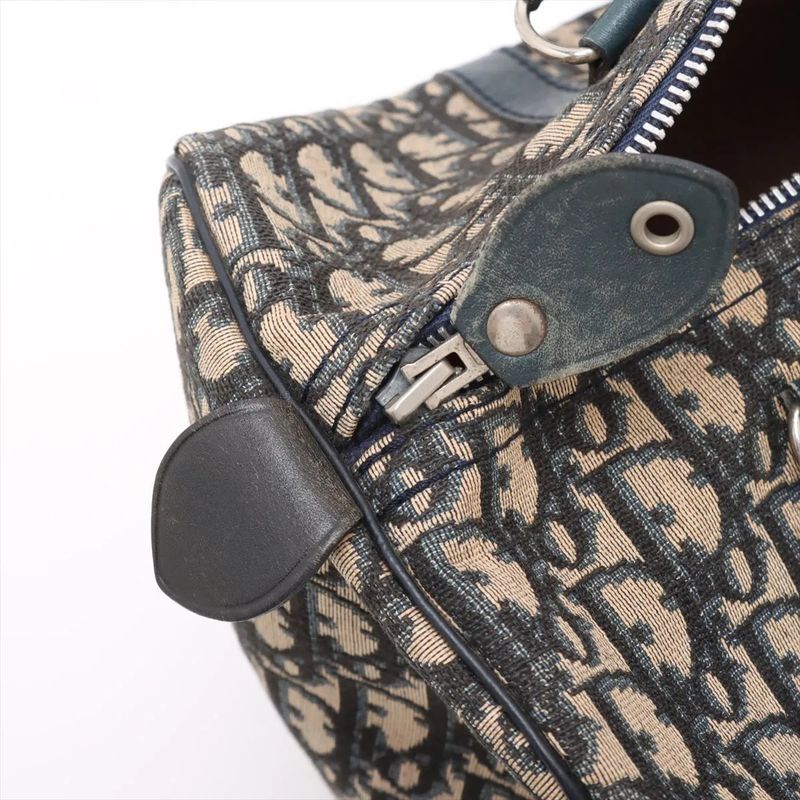 Christian Dior Trotter Mini Boston Leather Canvas Handbag Tote Genuine Leather