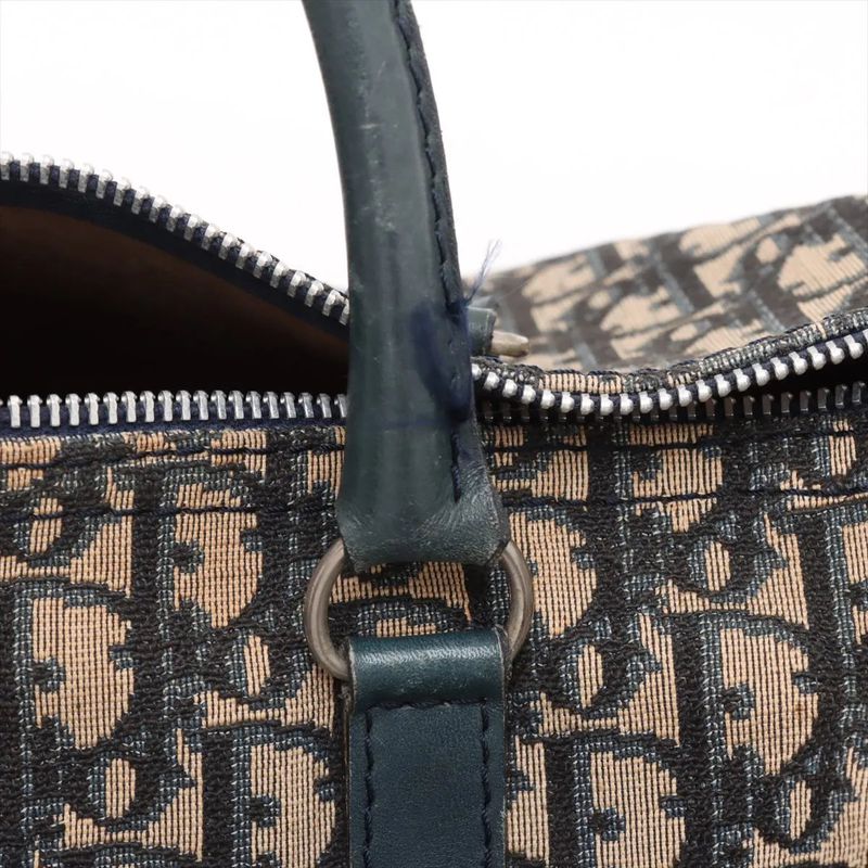 Christian Dior Trotter Mini Boston Leather Canvas Handbag Tote Genuine Leather