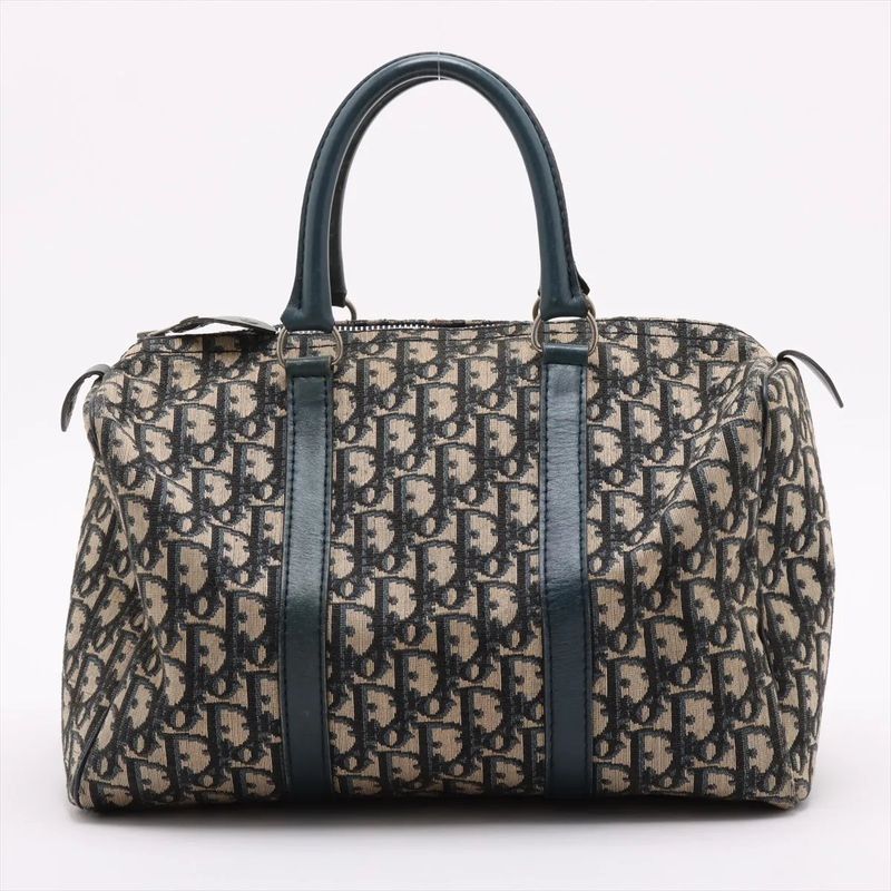 Christian Dior Trotter Mini Boston Leather Canvas Handbag Tote Genuine Leather