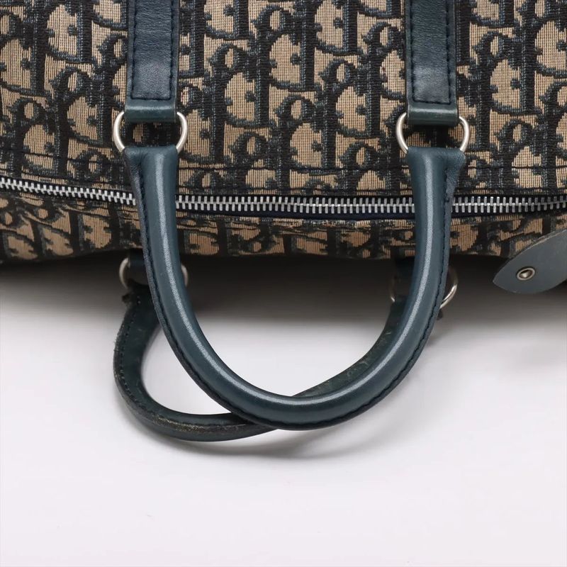 Christian Dior Trotter Mini Boston Leather Canvas Handbag Tote Genuine Leather