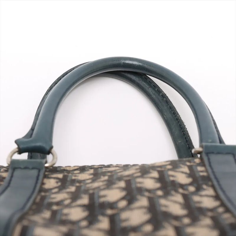 Christian Dior Trotter Mini Boston Leather Canvas Handbag Tote Genuine Leather