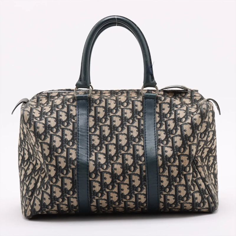 Christian Dior Trotter Mini Boston Leather Canvas Handbag Tote Genuine Leather