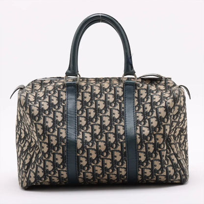 Christian Dior Trotter Mini Boston Leather Canvas Handbag Tote Genuine Leather