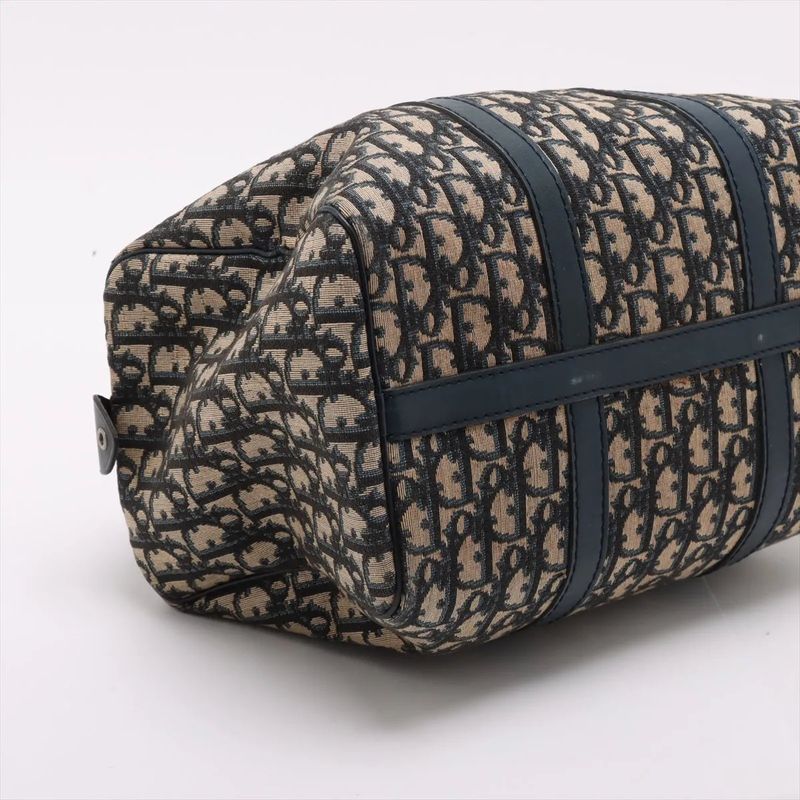 Christian Dior Trotter Mini Boston Leather Canvas Handbag Tote Genuine Leather