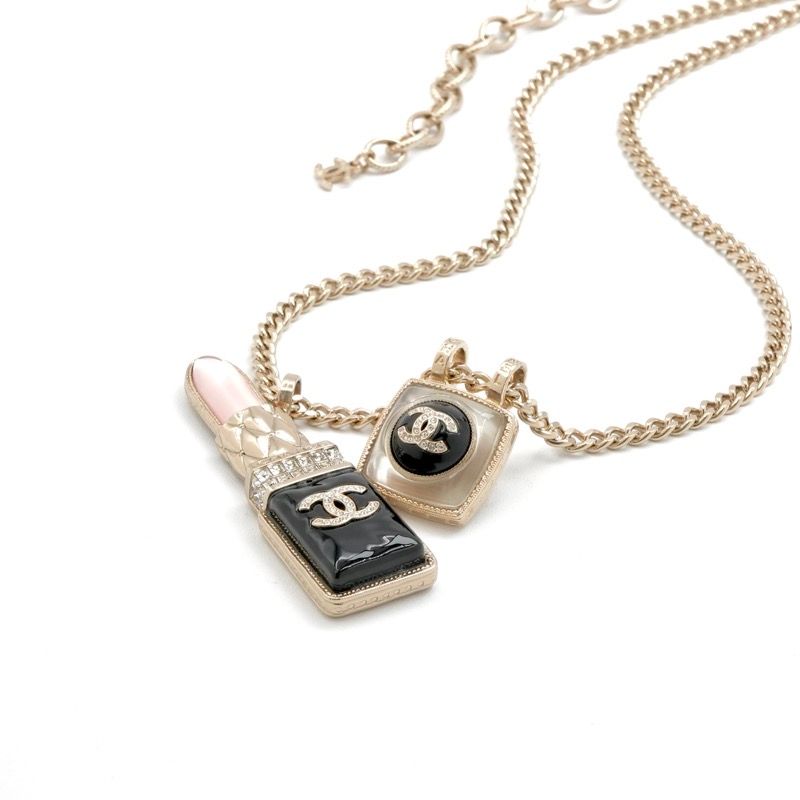 Chanel Necklace Pendant Choker Gold Coco Mark Lip Charm Rhinestone