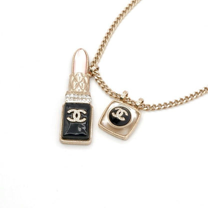 Chanel Necklace Pendant Choker Gold Coco Mark Lip Charm Rhinestone
