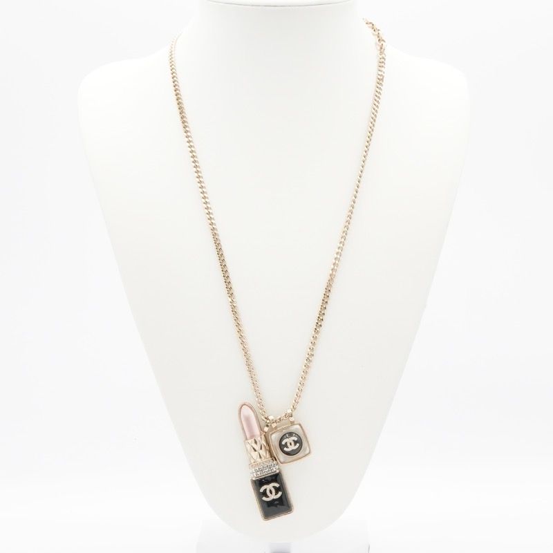 Chanel Necklace Pendant Choker Gold Coco Mark Lip Charm Rhinestone