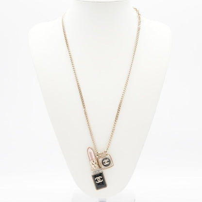 Chanel Necklace Pendant Choker Gold Coco Mark Lip Charm Rhinestone
