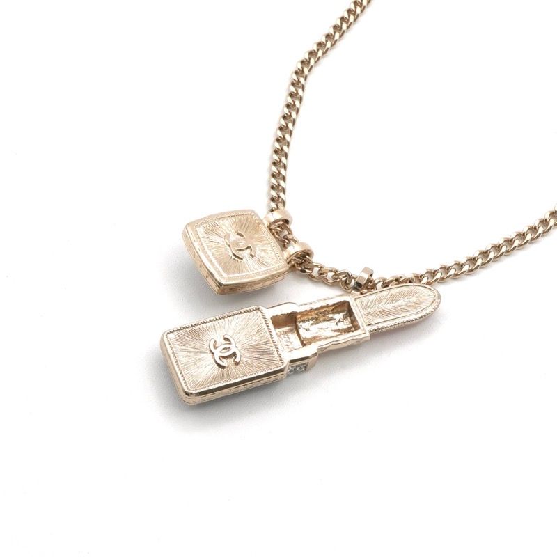 Chanel Necklace Pendant Choker Gold Coco Mark Lip Charm Rhinestone