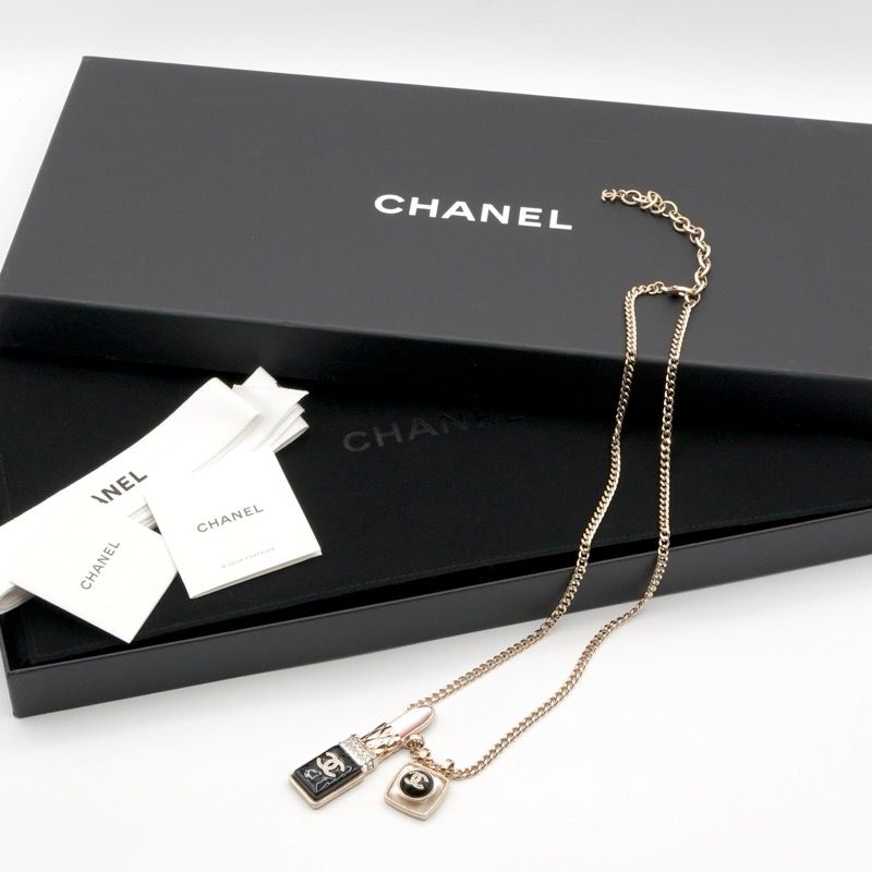 Chanel Necklace Pendant Choker Gold Coco Mark Lip Charm Rhinestone
