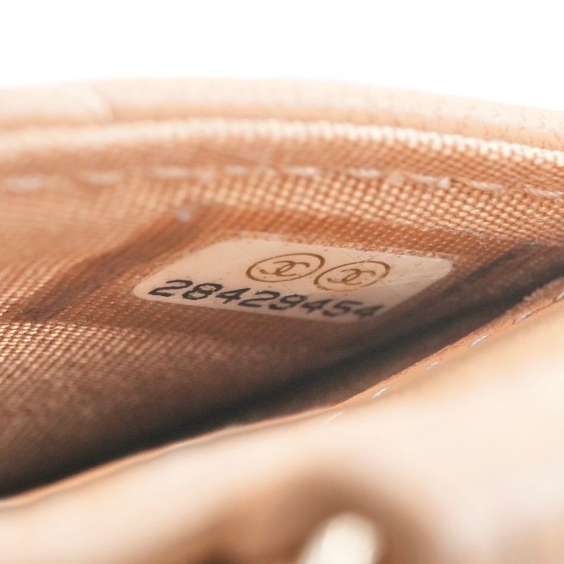 Chanel Card Case Card Holder Pass Case Lambskin Beige Gold Coco Mark Charm