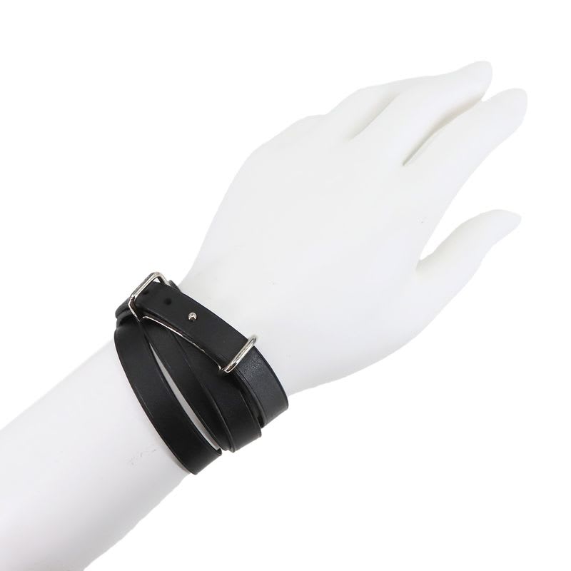 Hermes Hapi Double Tour Bracelet Leather Black Silver Hardware Accessories