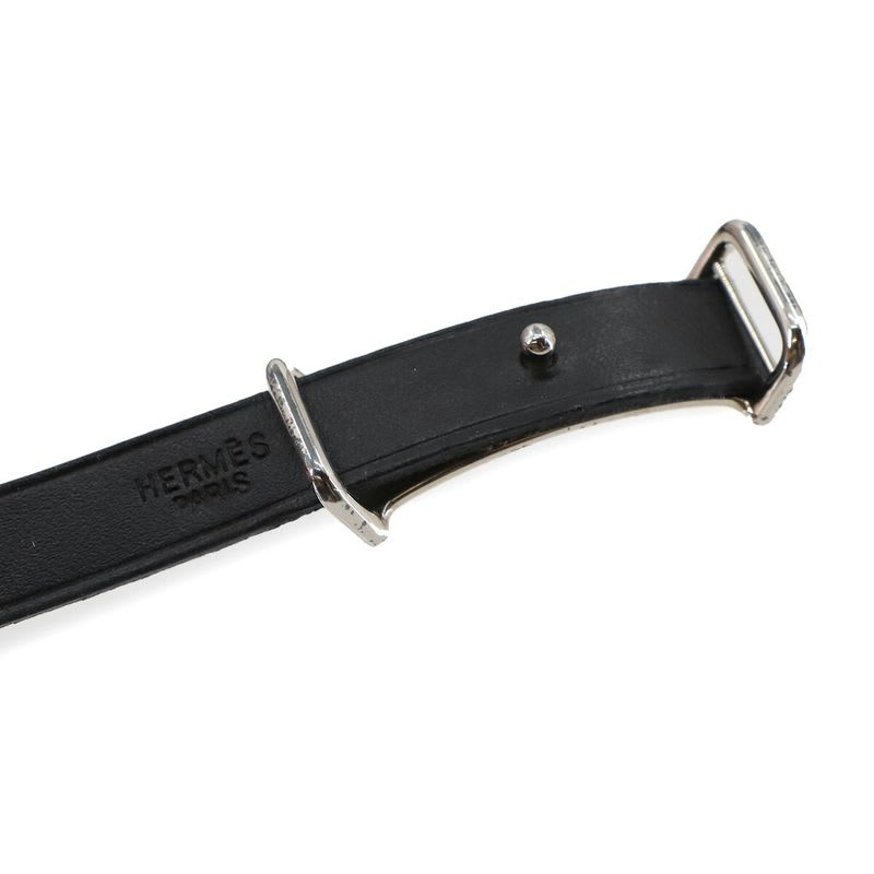 Hermes Hapi Double Tour Bracelet Leather Black Silver Hardware Accessories