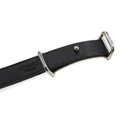 Hermes Hapi Double Tour Bracelet Leather Black Silver Hardware Accessories