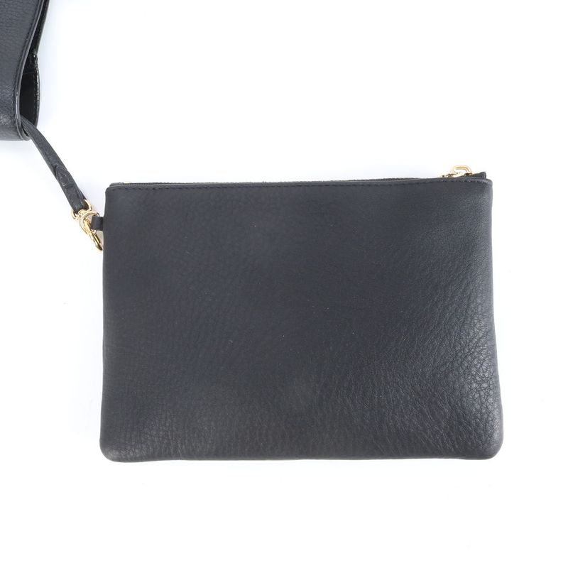 Tiffany & Co Leather Tote Bag With Pouch Shoulder Black A4 Women's Rue Db2-9