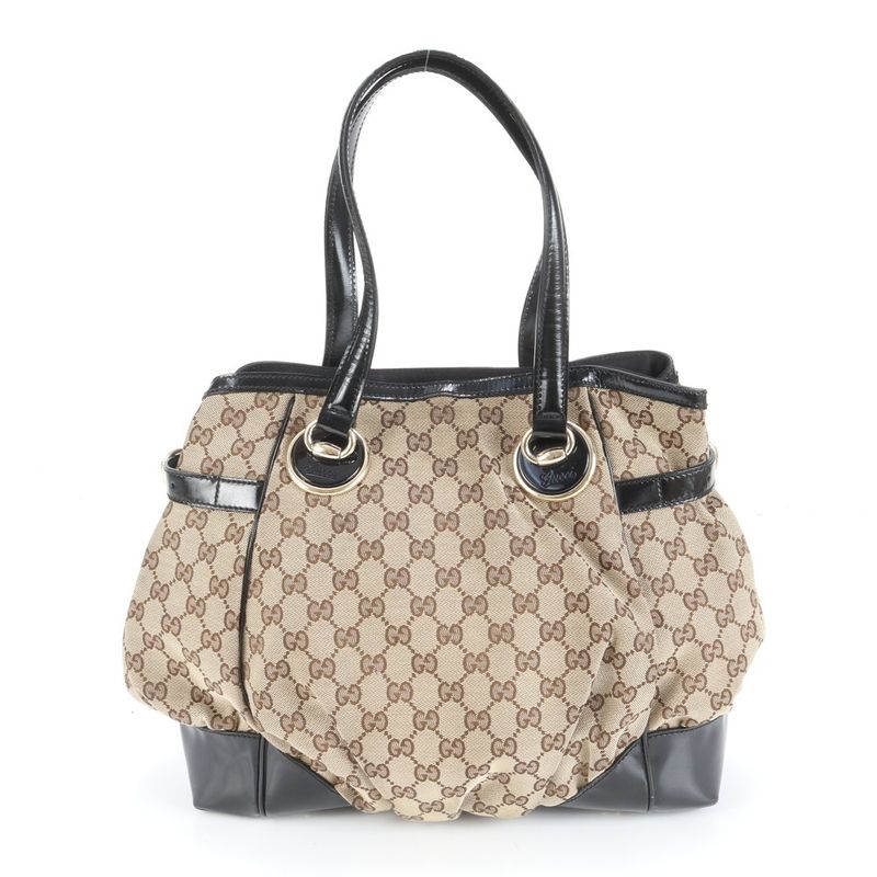 Gucci GG Canvas 203529 Leather Tote Bag Shoulder Hand Brown Women's Rrm Da26-4