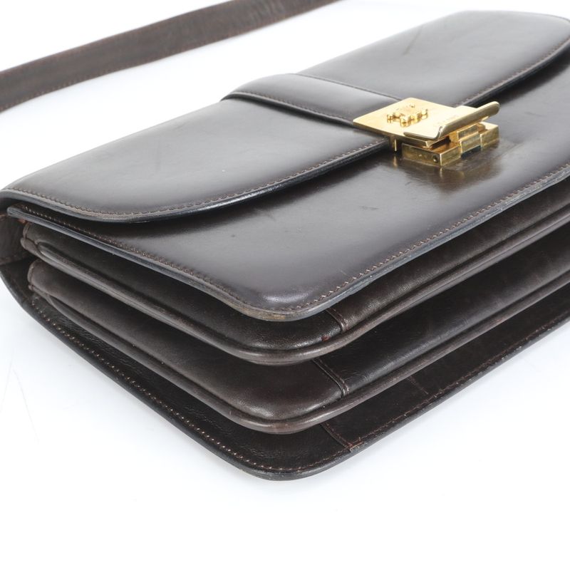 Celine Triomphe Hardware Leather Shoulder Bag Crossbody Brown Genuine Leather