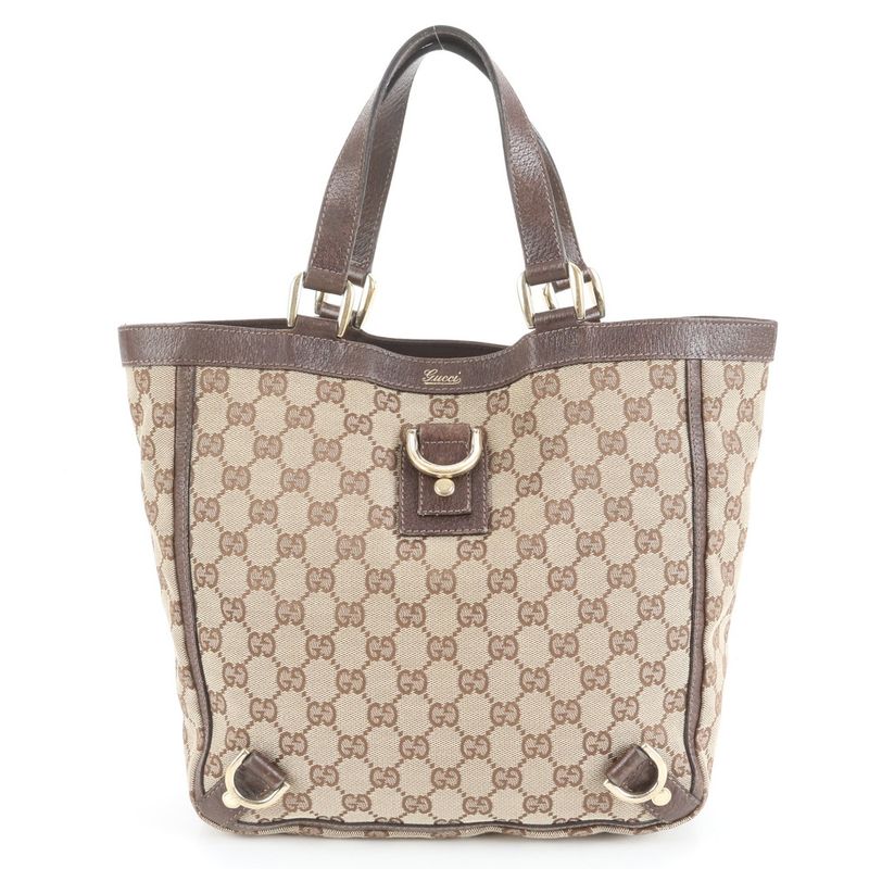 Gucci GG Canvas Abbey Leather Tote Bag Shoulder 130739 Brown Gold Hardware