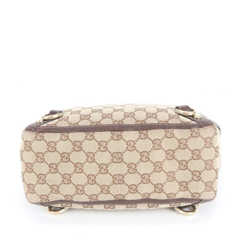 Gucci GG Canvas Abbey Leather Tote Bag Shoulder 130739 Brown Gold Hardware