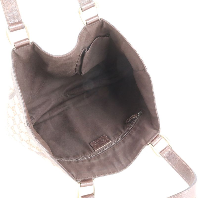 Gucci GG Canvas Abbey Leather Tote Bag Shoulder 130739 Brown Gold Hardware
