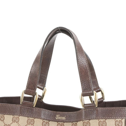 Gucci GG Canvas Abbey Leather Tote Bag Shoulder 130739 Brown Gold Hardware