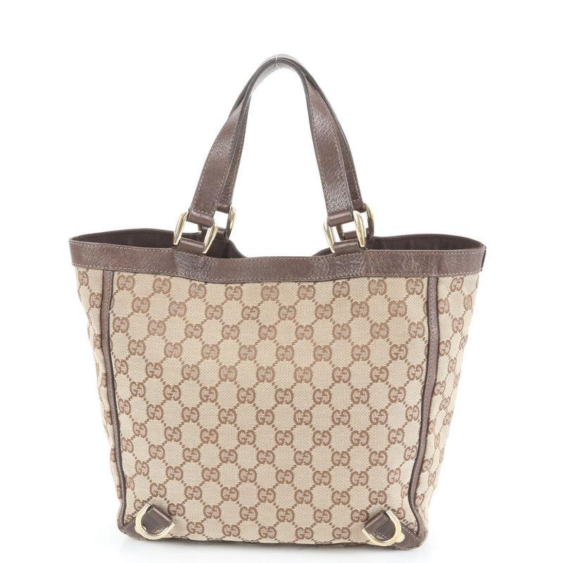 Gucci GG Canvas Abbey Leather Tote Bag Shoulder 130739 Brown Gold Hardware